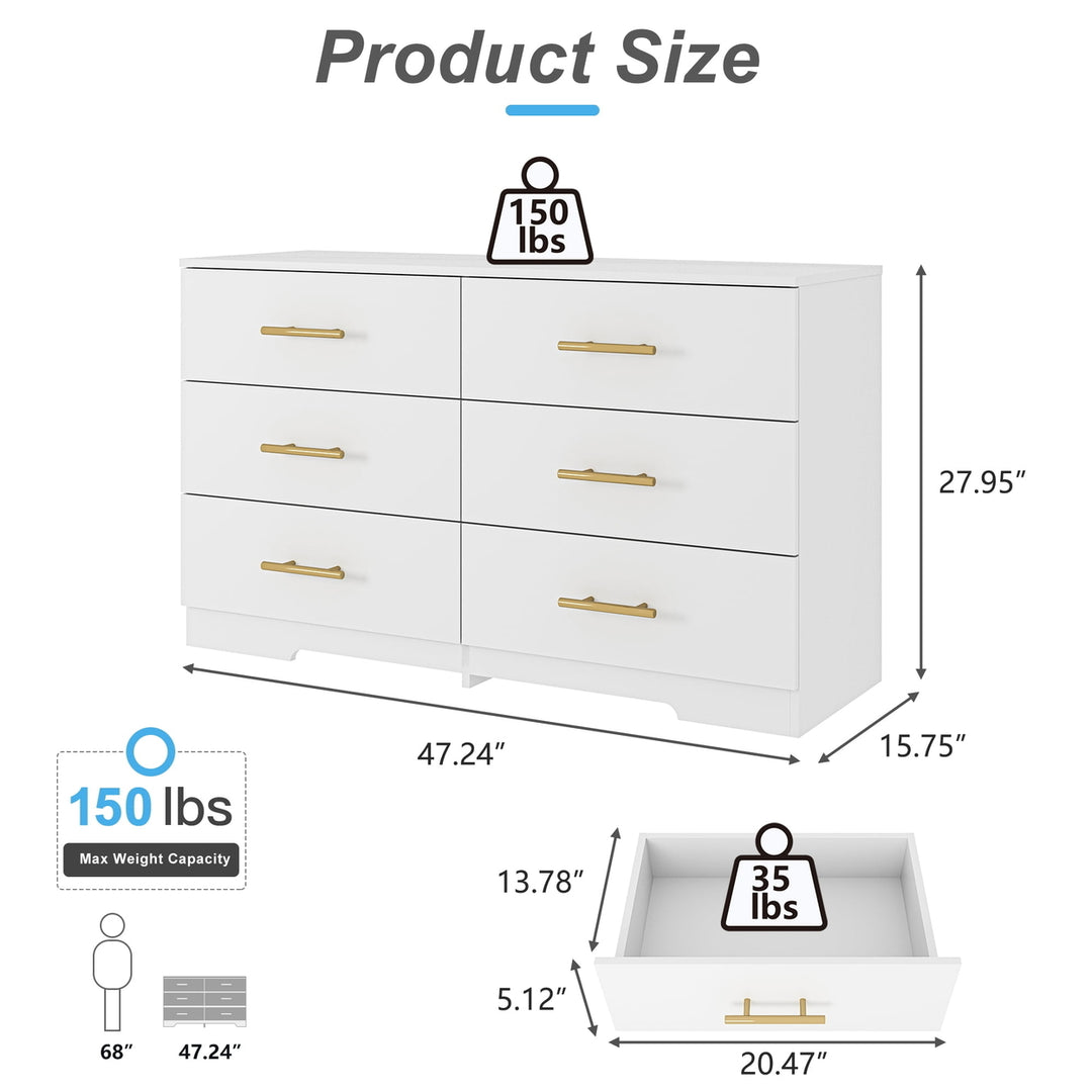 Hommoo 6-Drawer Wide Chest of Drawers, Storage Drawer Organizer, Traditional Bedroom Dresser, Sideboard Buffet for Image 7