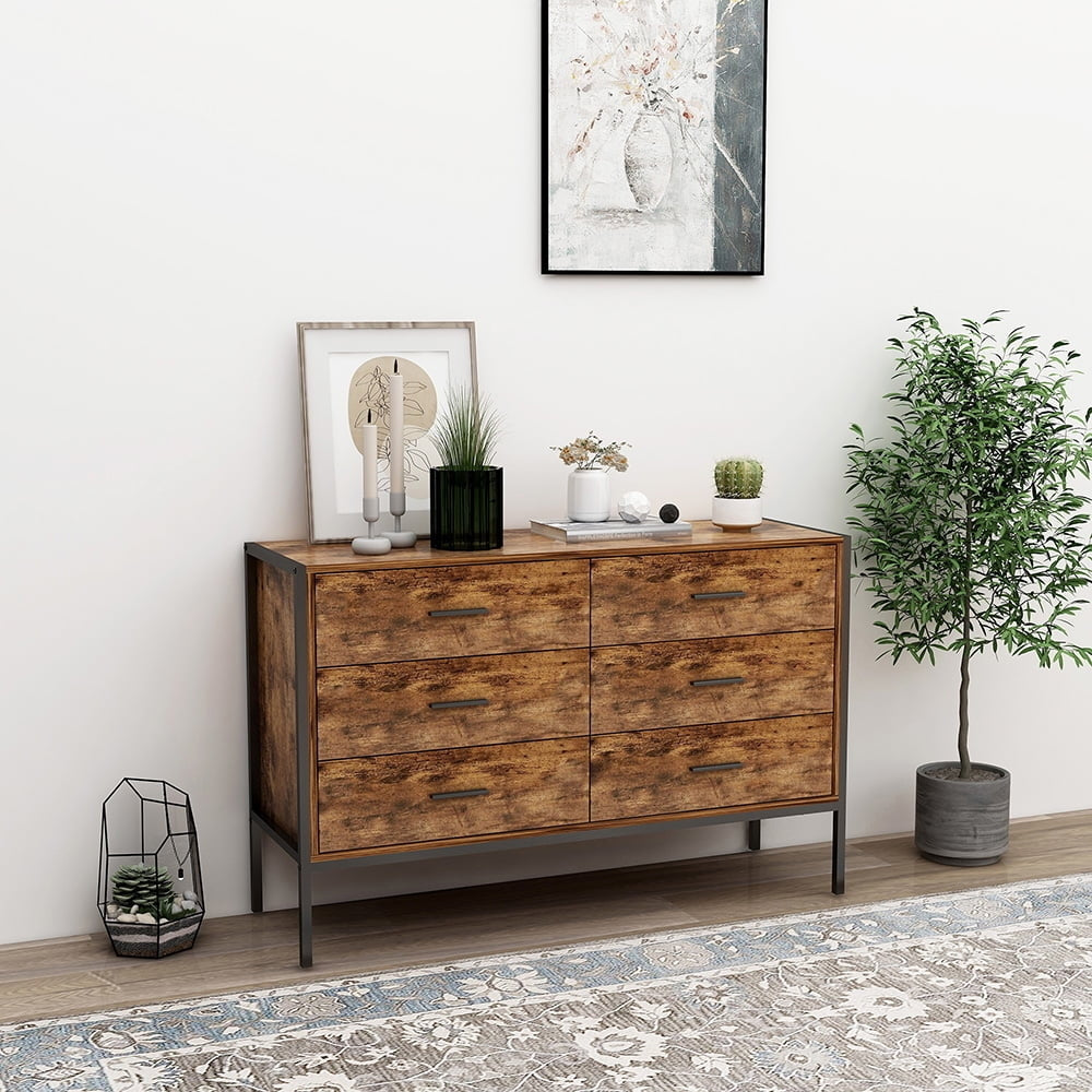 Hommoo Stylish Storage Cabinet Dresser, Rustic Brown and Black, Perfect for Bedroom or Living Room Image 1