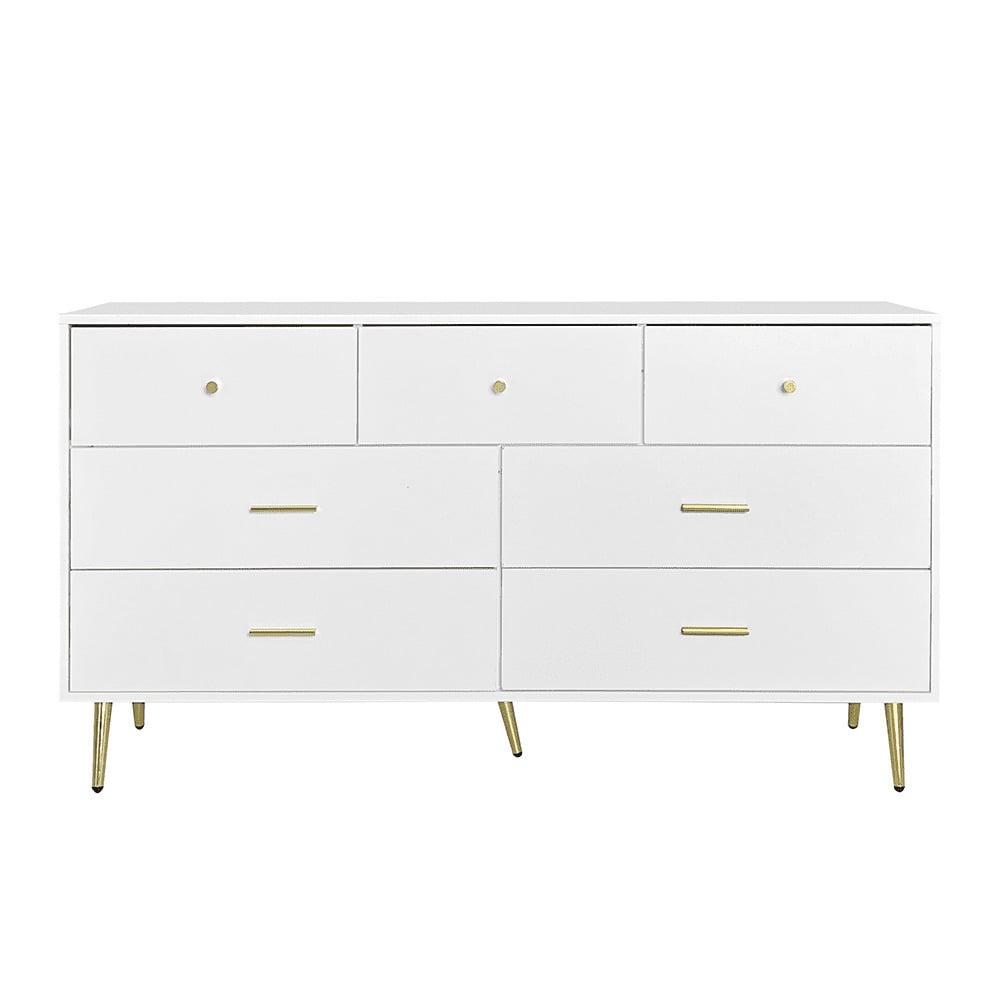 Hommoo White and Gold Chest of Drawers, Elegant Storage Cabinet Dresser with 7 Drawers Image 1