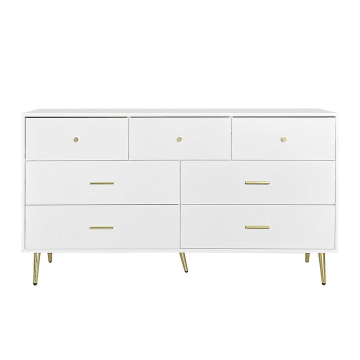 Hommoo White and Gold Chest of Drawers, Elegant Storage Cabinet Dresser with 7 Drawers Image 1