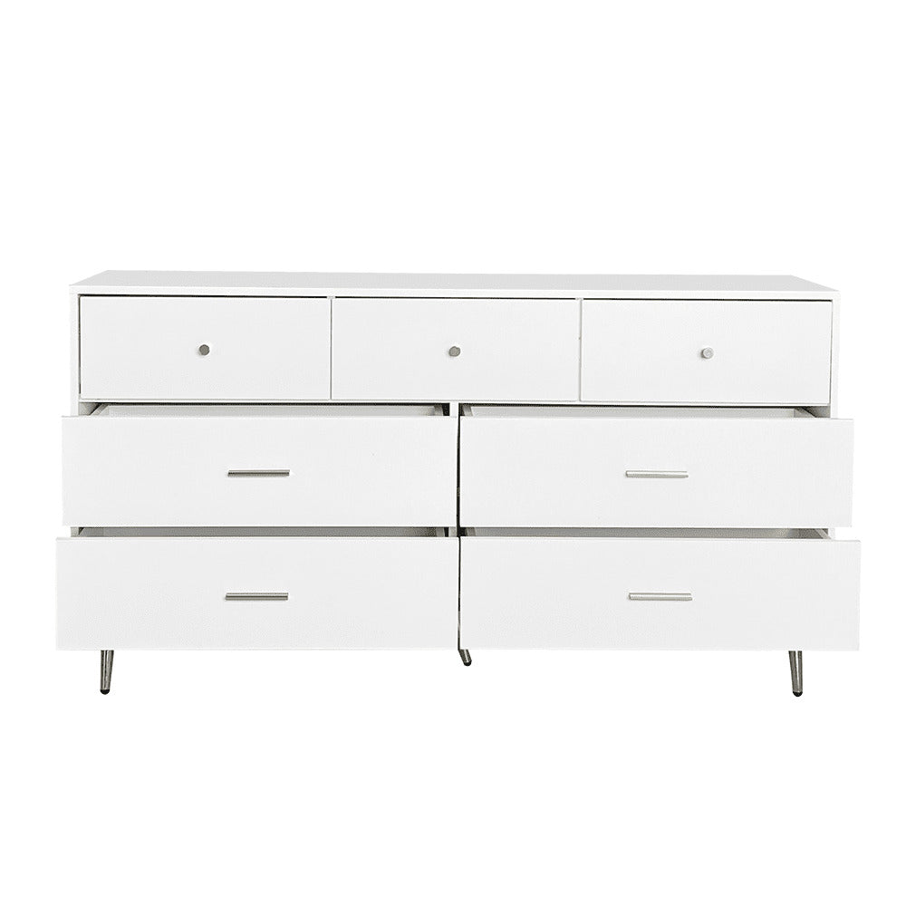 Hommoo White and Gold Chest of Drawers, Elegant Storage Cabinet Dresser with 7 Drawers Image 2