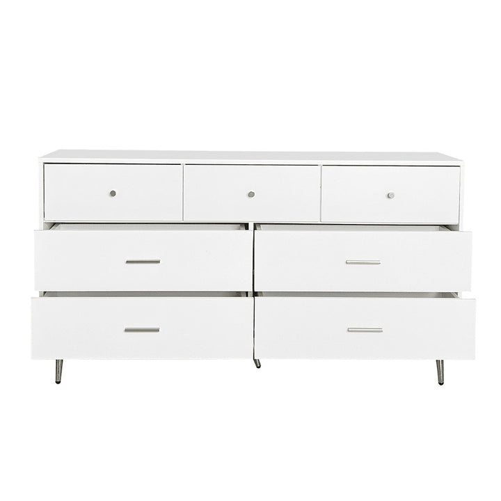 Hommoo White and Gold Chest of Drawers, Elegant Storage Cabinet Dresser with 7 Drawers Image 2