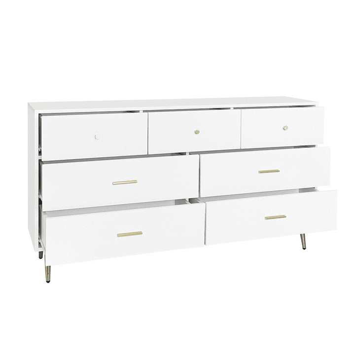 Hommoo White and Gold Chest of Drawers, Elegant Storage Cabinet Dresser with 7 Drawers Image 3