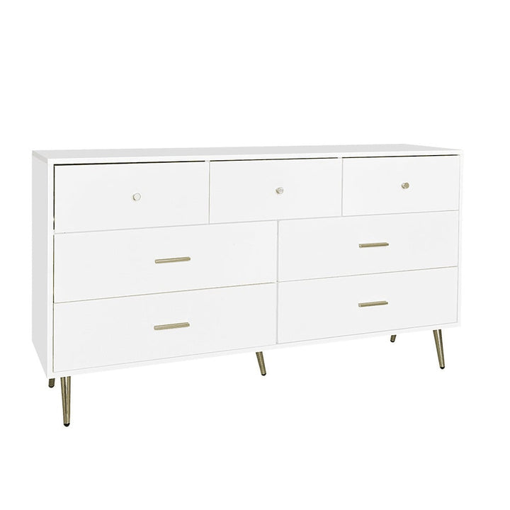 Hommoo White and Gold Chest of Drawers, Elegant Storage Cabinet Dresser with 7 Drawers Image 6