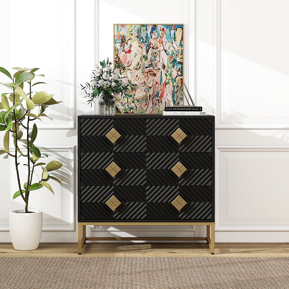 Hommoo Black Particle Board Drawer Dresser, Chest of Drawers with Adjustable Backboard Buckle Image 1