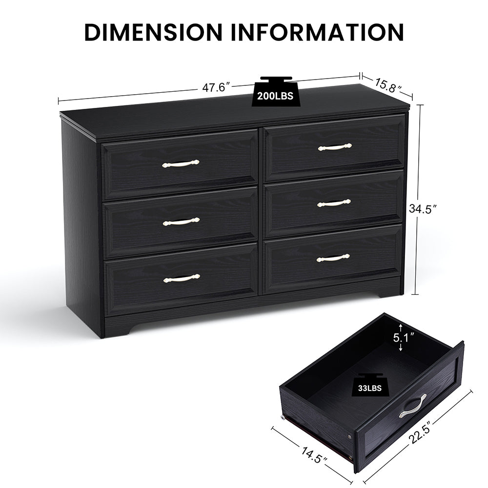 Hommoo Black Drawer Dresser with Antique Style Pulls, High-Quality MDF, Functional Storage Cabinet Image 2