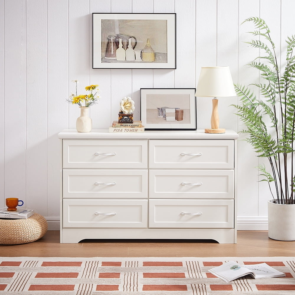 Hommoo Stylish White Chest of Drawers, Particle Board and MDF, 6 Drawers for Clothes, Scarves and Cosmetics Image 1