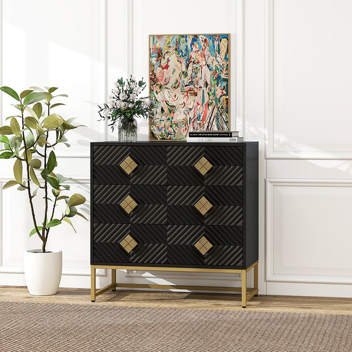 Hommoo Black Particle Board Drawer Dresser, Chest of Drawers with Adjustable Backboard Buckle Image 3