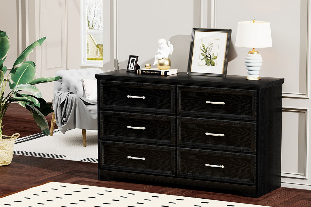 Hommoo Black Drawer Dresser with Antique Style Pulls, High-Quality MDF, Functional Storage Cabinet Image 3