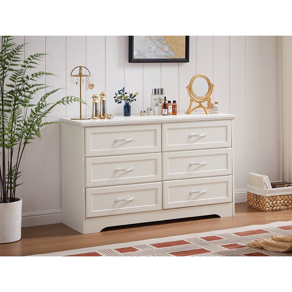 Hommoo Stylish White Chest of Drawers, Particle Board and MDF, 6 Drawers for Clothes, Scarves and Cosmetics Image 2