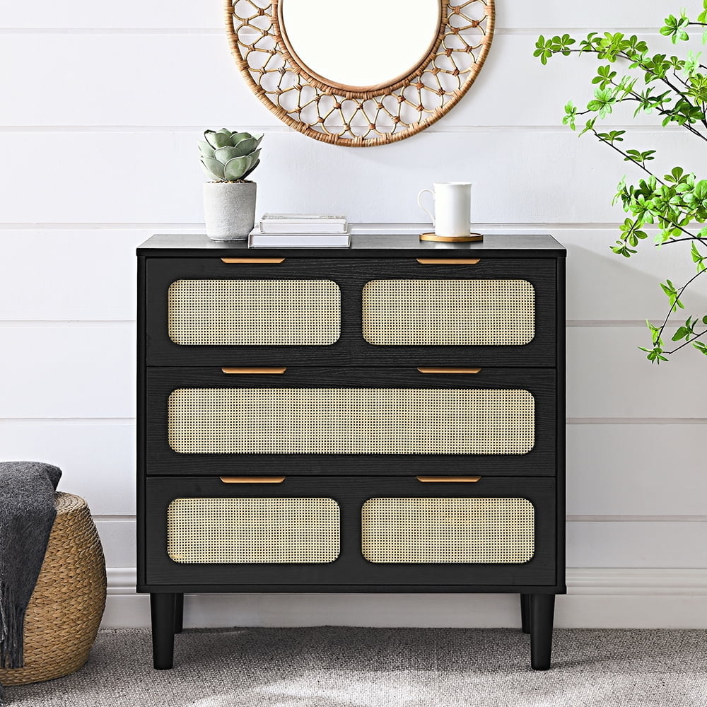 Hommoo Black Drawer Dresser with Gold Handles, Wide Drawers for Spacious Storage Image 1