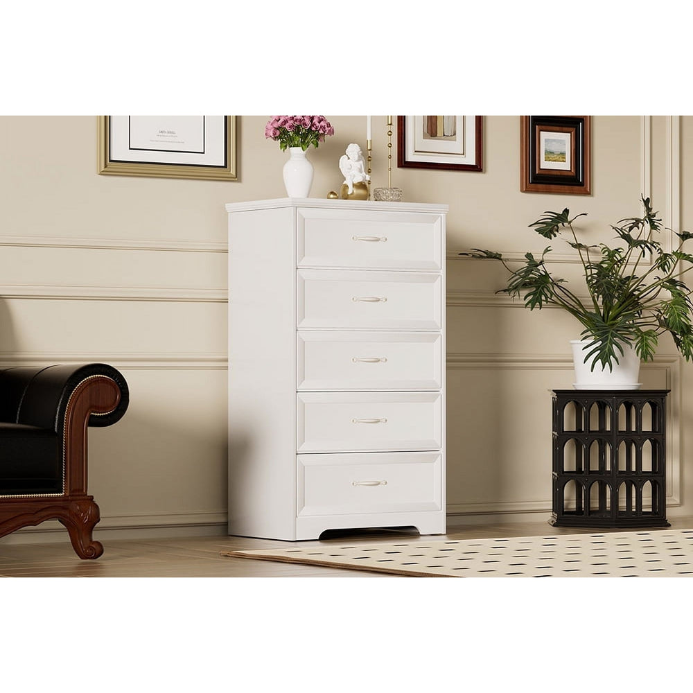 Hommoo Stylish White Drawer Dresser, Easy Pull-Outs, High-Quality Particle Board Cabinet Image 2