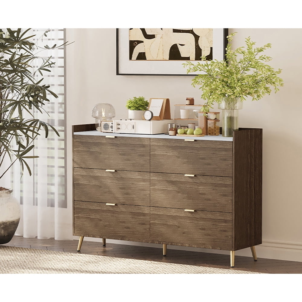 Hommoo Walnut 6-Drawer Dresser, MDF+Metal, Ideal for Storage of Daily Supplies in Contemporary Bedrooms Image 1