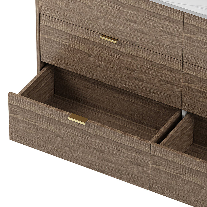 Hommoo Walnut 6-Drawer Dresser, MDF+Metal, Ideal for Storage of Daily Supplies in Contemporary Bedrooms Image 4