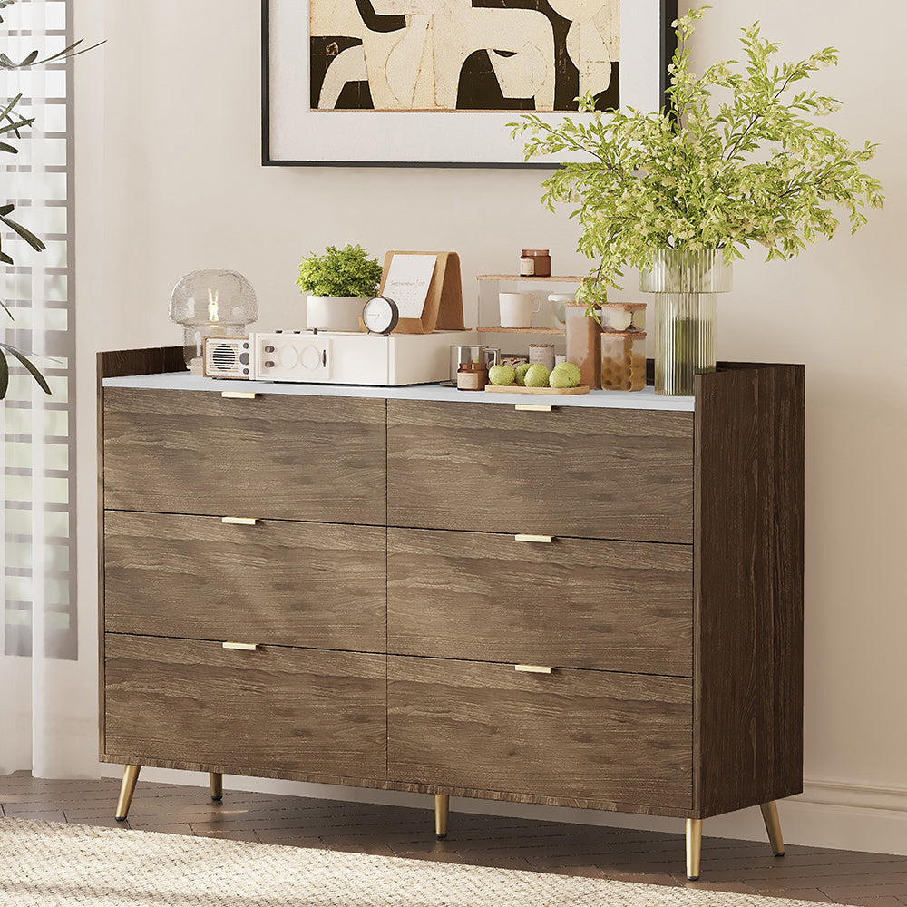 Hommoo Walnut 6-Drawer Dresser, MDF+Metal, Ideal for Storage of Daily Supplies in Contemporary Bedrooms Image 6