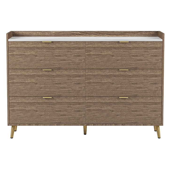 Hommoo Walnut 6-Drawer Dresser, MDF+Metal, Ideal for Storage of Daily Supplies in Contemporary Bedrooms Image 7