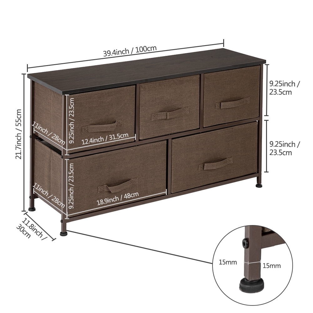 Hommoo 2-Tier Dresser Organizer with 5 Cube, Fabric Cabinet Dresser - Brown Image 3