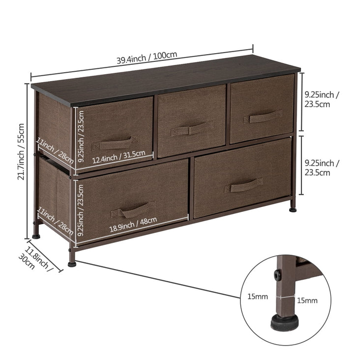 Hommoo 2-Tier Dresser Organizer with 5 Cube, Fabric Cabinet Dresser - Brown Image 3