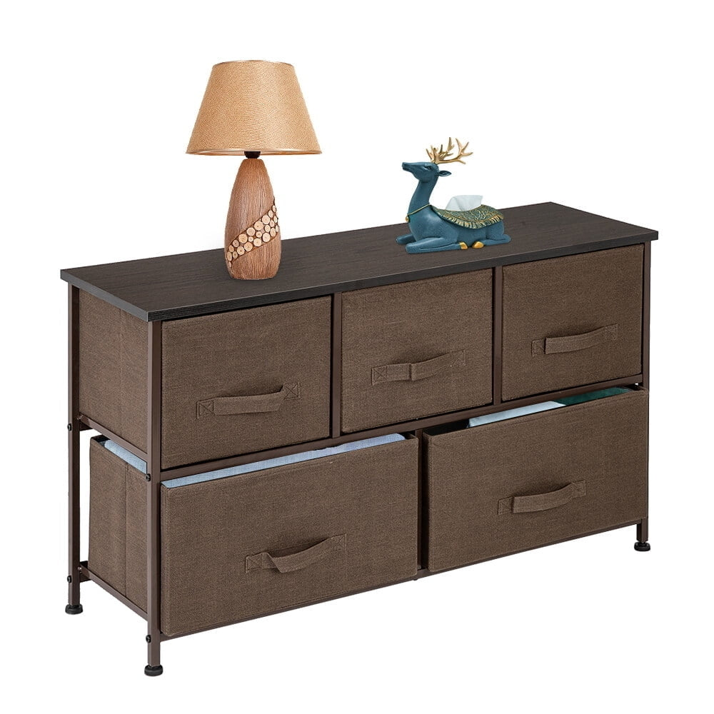 Hommoo 2-Tier Dresser Organizer with 5 Cube, Fabric Cabinet Dresser - Brown Image 4