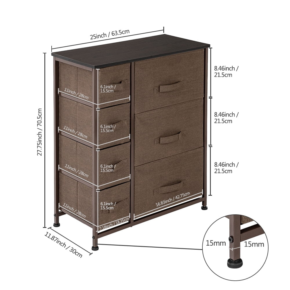 Hommoo 4 Tier Dresser Organizer with 7 Cube, Steel Frame Fabric Bins Cabinet - Brown Image 3