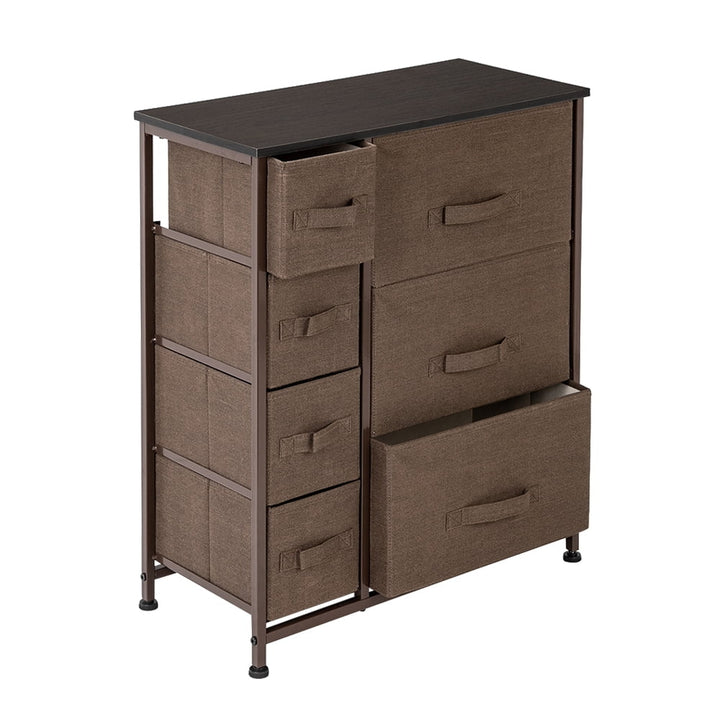 Hommoo 4 Tier Dresser Organizer with 7 Cube, Steel Frame Fabric Bins Cabinet - Brown Image 5