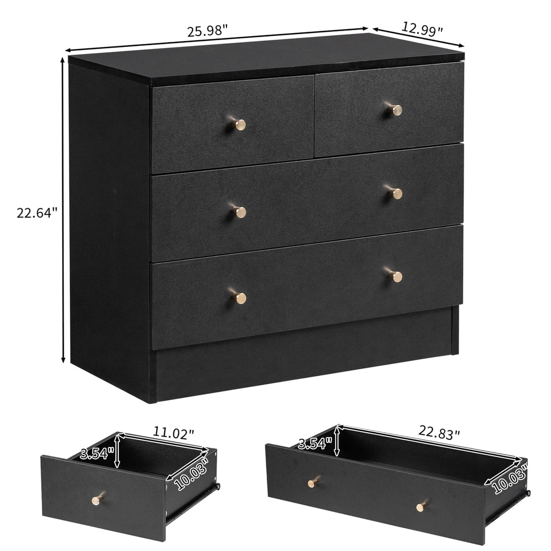 Hommoo 4 Drawer Tall Dresser Nursery Chest Of Drawers Storage Cabinet Organizer, Black Image 2