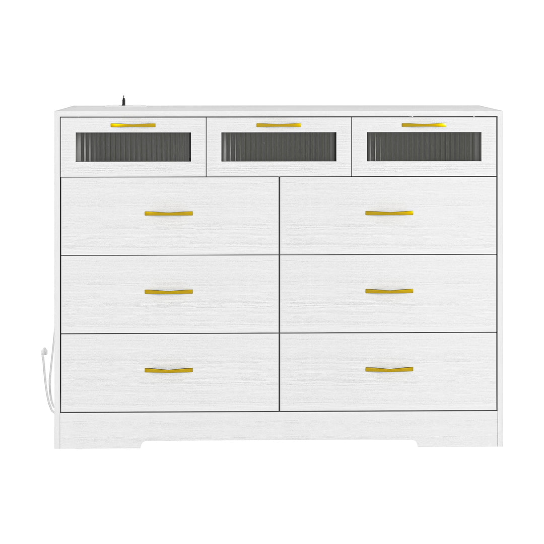 Hommoo Dresser for Bedroom with 9 Drawers, Storage Tower, Tall Chest Organizer Unit, Chest of Drawers, White Image 1