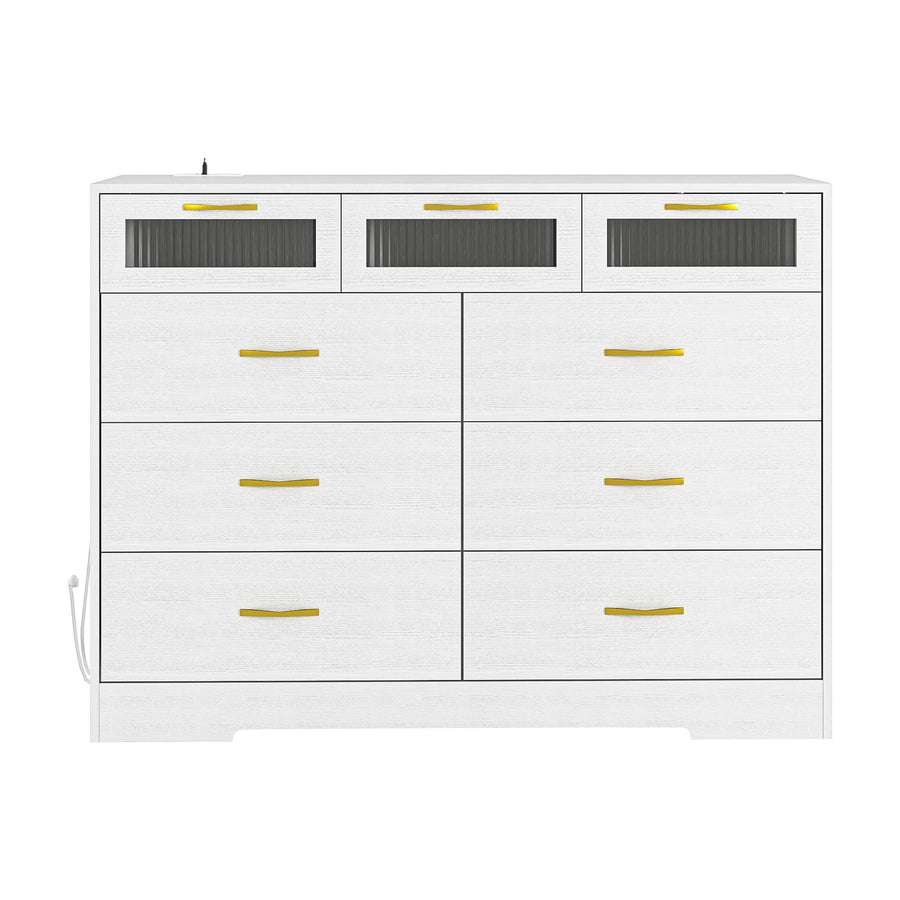 Hommoo Dresser for Bedroom with 9 Drawers, Storage Tower, Tall Chest Organizer Unit, Chest of Drawers, White Image 1