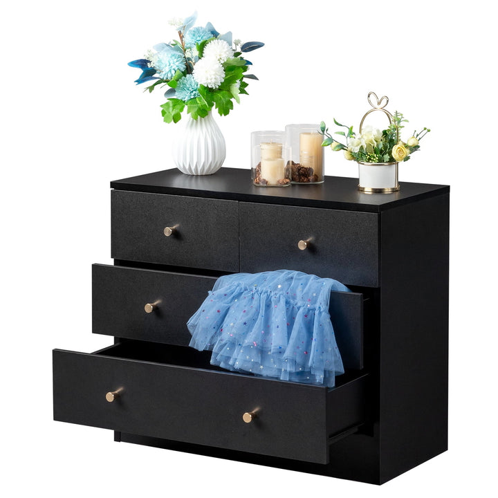 Hommoo 4 Drawer Tall Dresser Nursery Chest Of Drawers Storage Cabinet Organizer, Black Image 4