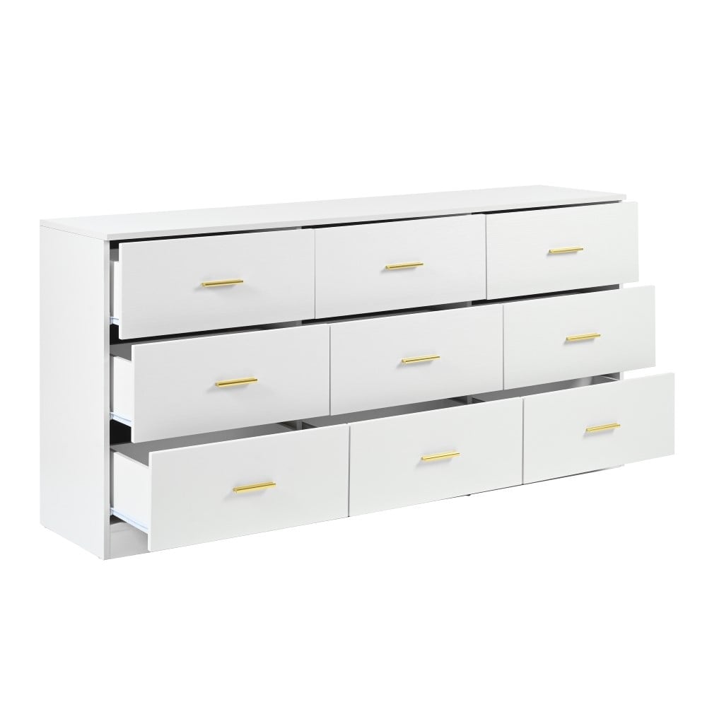 Hommoo Modern White 9-Drawer Dresser for Bedroom - Ample Storage Wide Chest of Drawers, Sturdy and Safe,White Image 4