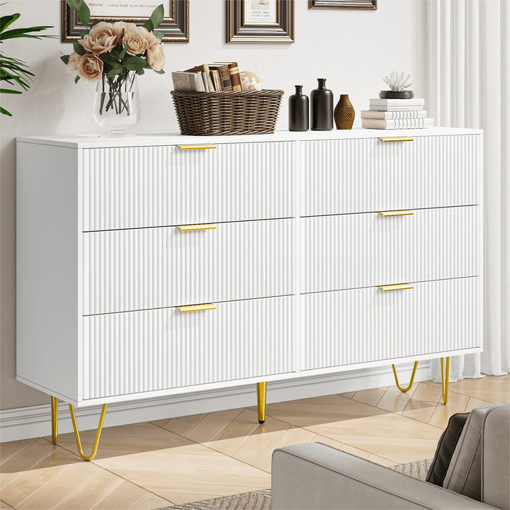 Hommoo Modern Accent Chest of Drawers 6 Drawers Dresser for Bedroom Organizer, White Image 1