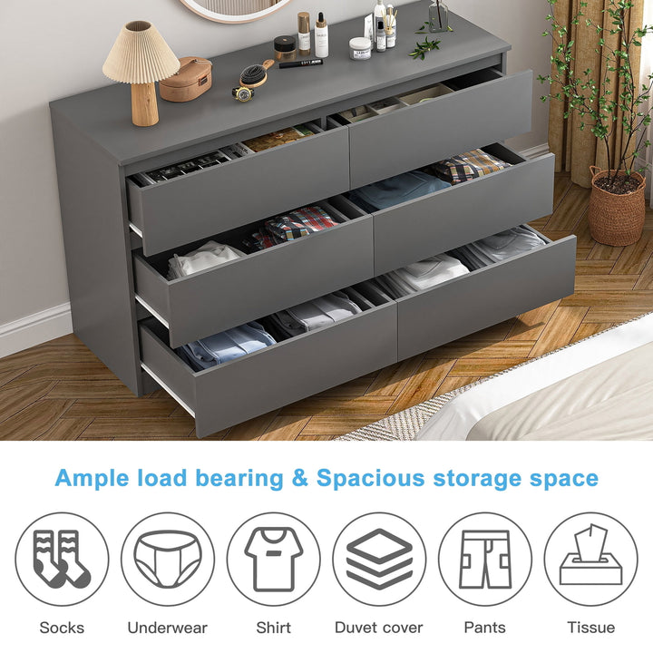 Hommoo Storage Dresser Furniture Unit, 6 Drawer Tall Standing Organizer for Bedroom, Closet - Grey Image 5