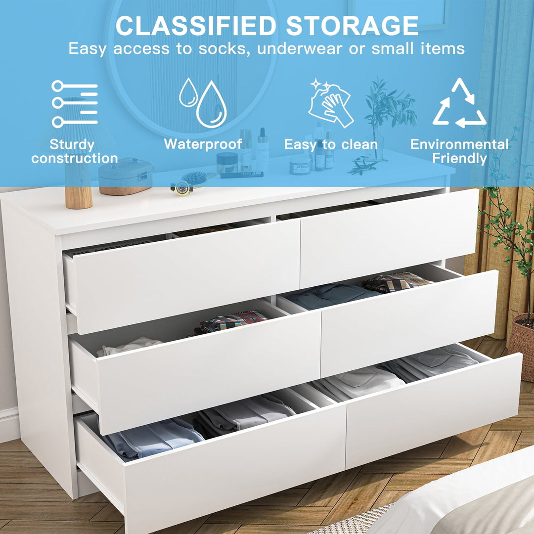 Hommoo Storage Dresser Furniture Unit, 6 Drawer Tall Standing Organizer for Bedroom, Closet - White Image 5