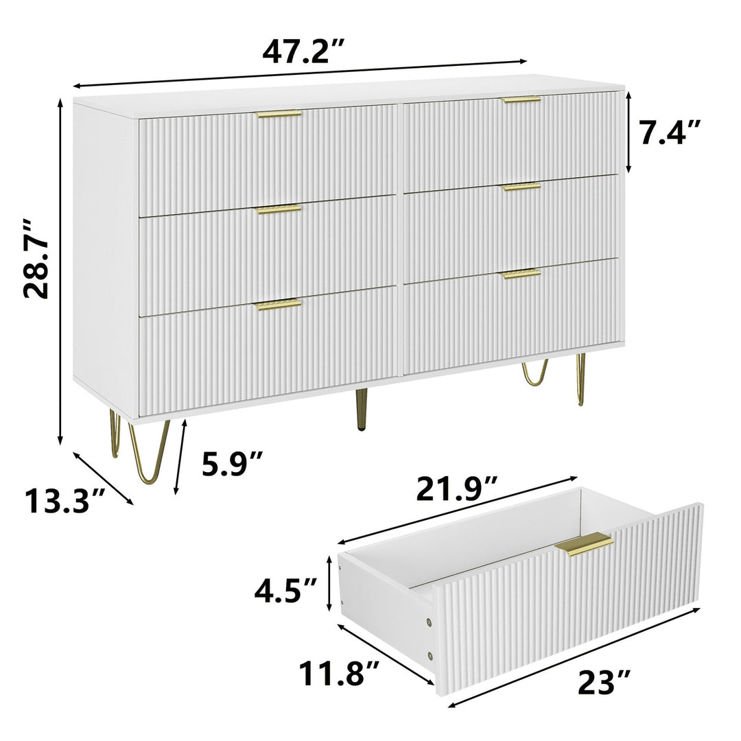 Hommoo Modern Accent Chest of Drawers 6 Drawers Dresser for Bedroom Organizer, White Image 2