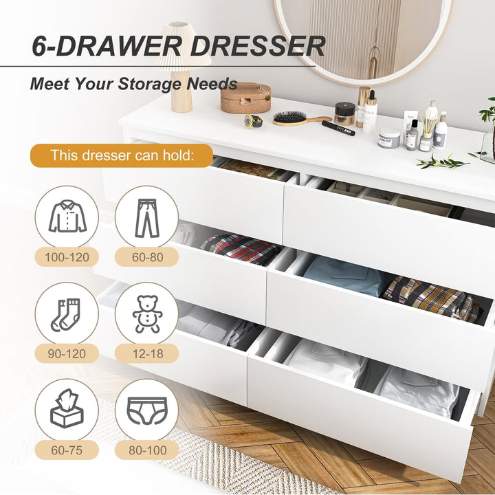 Hommoo Storage Dresser Furniture Unit, 6 Drawer Tall Standing Organizer for Bedroom, Closet - White Image 7