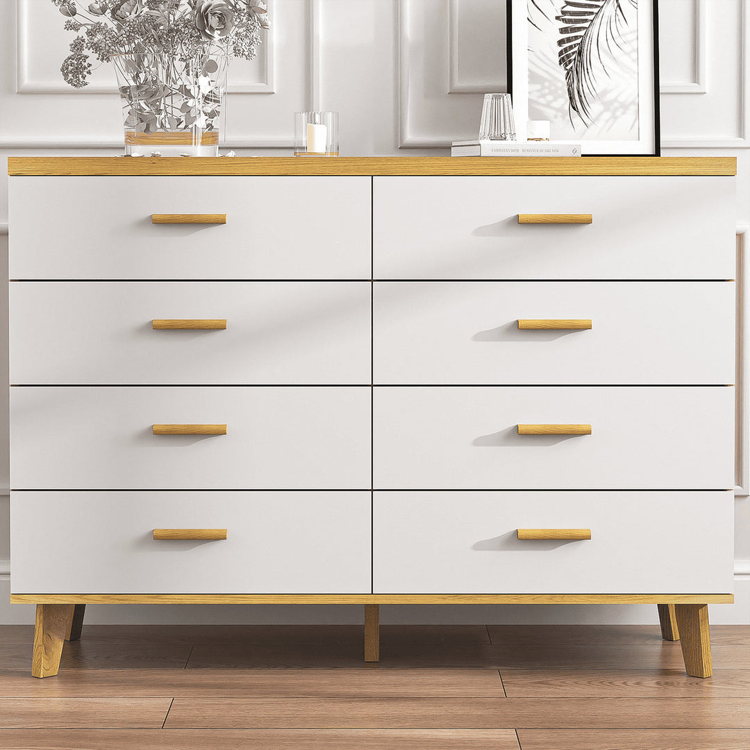 Hommoo WhiteandRosewood 8 Drawer Nursery Dresser for Bedroom, Chest of Drawers for Closet, Living Room, Hallway Image 1