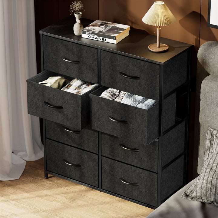 Hommoo 8 Drawer Dresser Fabric Storage Tower, Chest of Drawers for Bedroom, Sturdy Steel Frame, Wooden Top Black Image 1