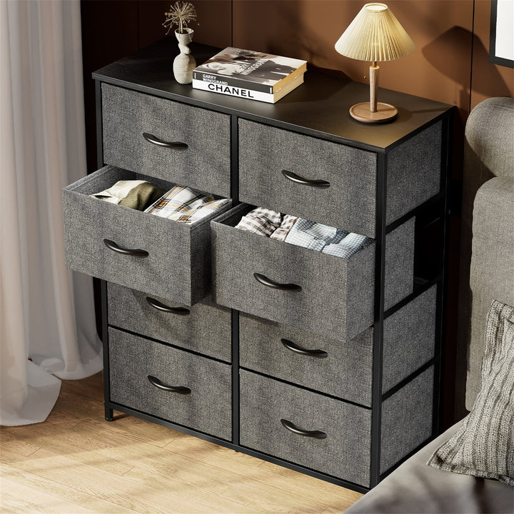 Hommoo 8 Drawer Dresser Fabric Storage Tower, Chest of Drawers for Bedroom, Sturdy Steel Frame, Wooden Top Gray Image 1