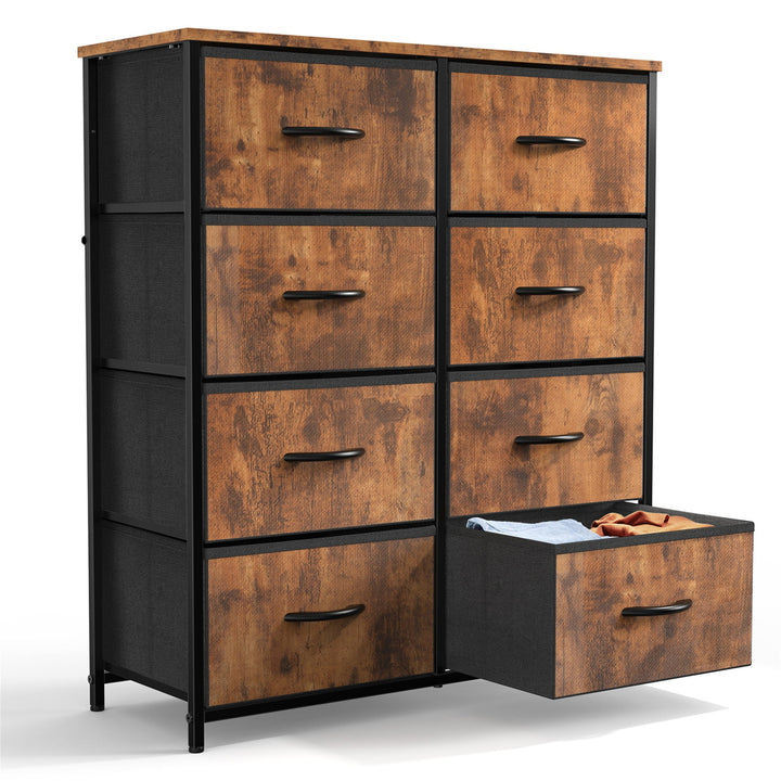 Hommoo 8 Drawer Dresser Fabric Storage Tower, Chest of Drawers for Bedroom, Sturdy Steel Frame, Wooden Top Brown Image 4