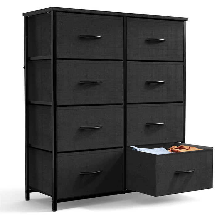 Hommoo 8 Drawer Dresser Fabric Storage Tower, Chest of Drawers for Bedroom, Sturdy Steel Frame, Wooden Top Black Image 2