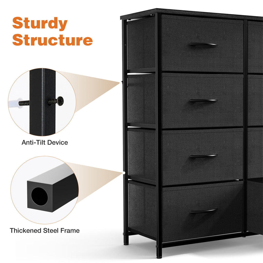 Hommoo 8 Drawer Dresser Fabric Storage Tower, Chest of Drawers for Bedroom, Sturdy Steel Frame, Wooden Top Black Image 4