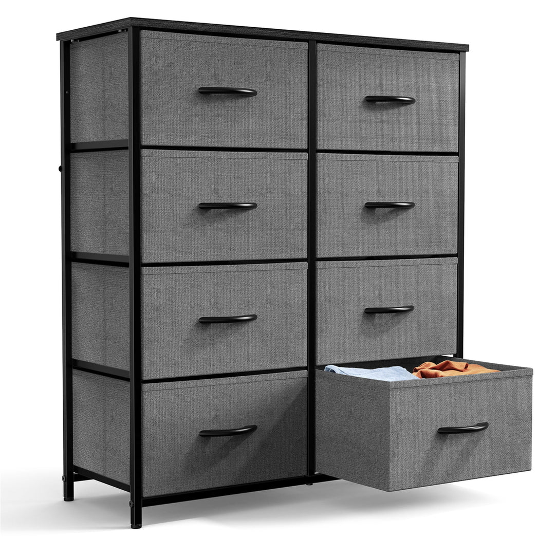 Hommoo 8 Drawer Dresser Fabric Storage Tower, Chest of Drawers for Bedroom, Sturdy Steel Frame, Wooden Top Gray Image 5