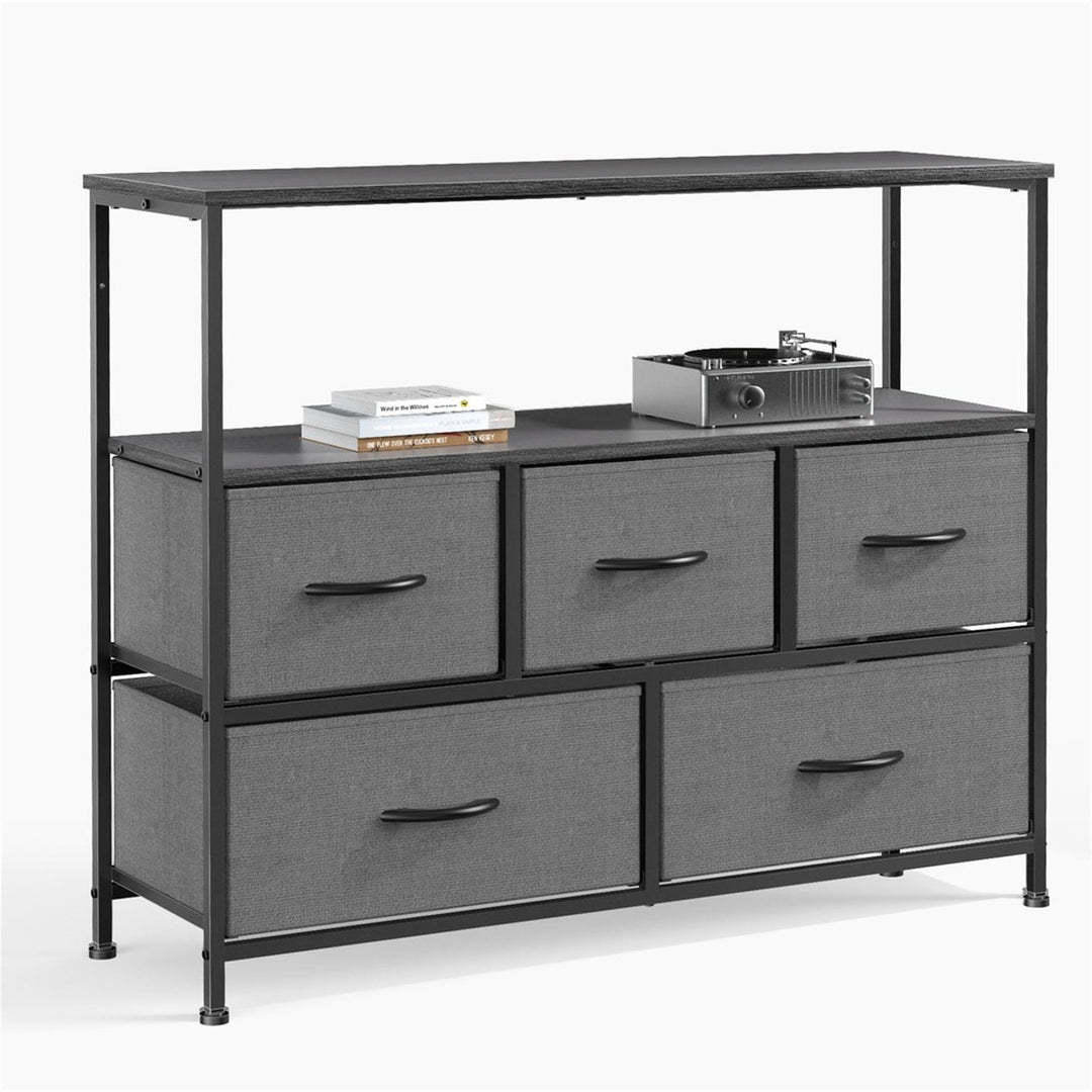 Hommoo TV Stand for Bedroom with Drawers,Entertainment Center with Open Display Metal Shelf 5 Fabric Storage Dresser Image 5