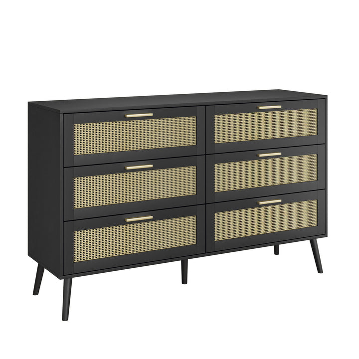 Hommoo Modern 6 Wide Drawer Long Dresser Chest of Drawers Wooden Dresser for Bedroom Black Image 2