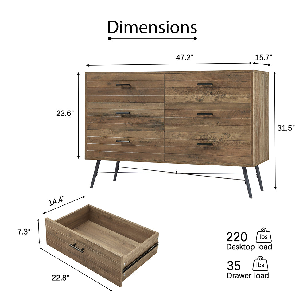 6 Drawers Dresser for Bedroom, Chest of Drawers Closet Organizers and Storage Clothes Rustic Walnut Image 6