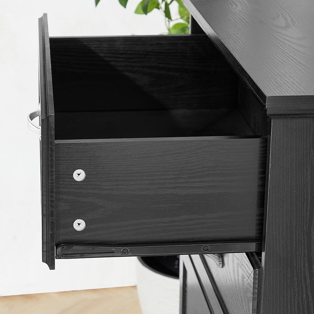 Wood Vertical Chest of Drawers for Bedroom, Modern Tall White 6 Drawer Dresser Black Image 2