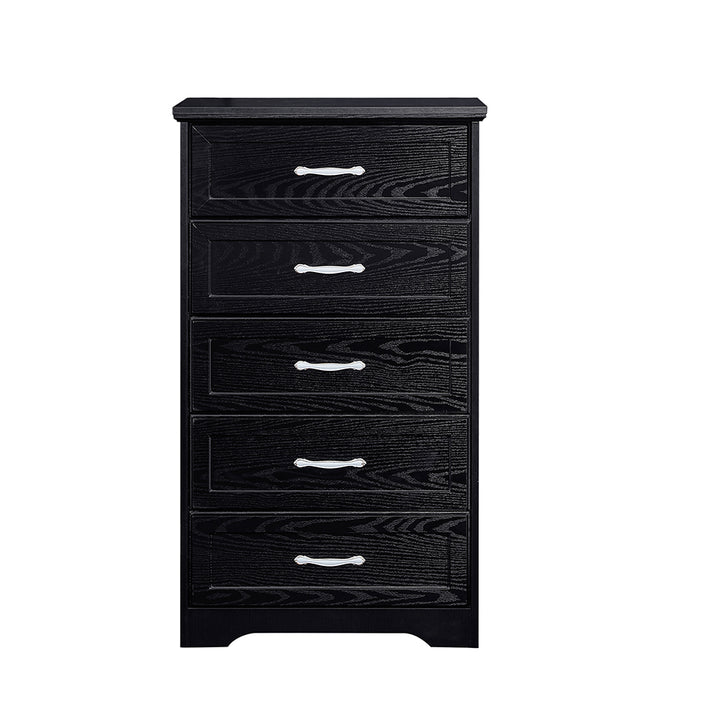 Wood Vertical Chest of Drawers for Bedroom, Modern Tall White 6 Drawer Dresser Black Image 4