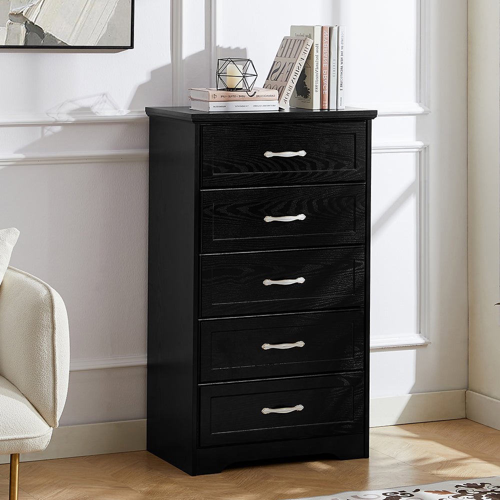 Wood Vertical Chest of Drawers for Bedroom, Modern Tall White 6 Drawer Dresser Black Image 5