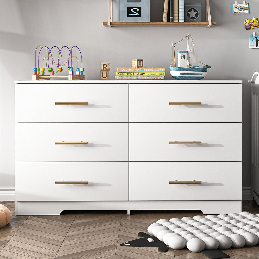 Hommoo Storage Dressers Organizer for Bedroom, Wood 6 Drawers Dresser Chests, White Image 1