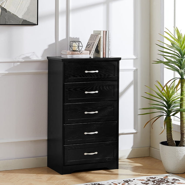 Wood Vertical Chest of Drawers for Bedroom, Modern Tall White 6 Drawer Dresser Black Image 6